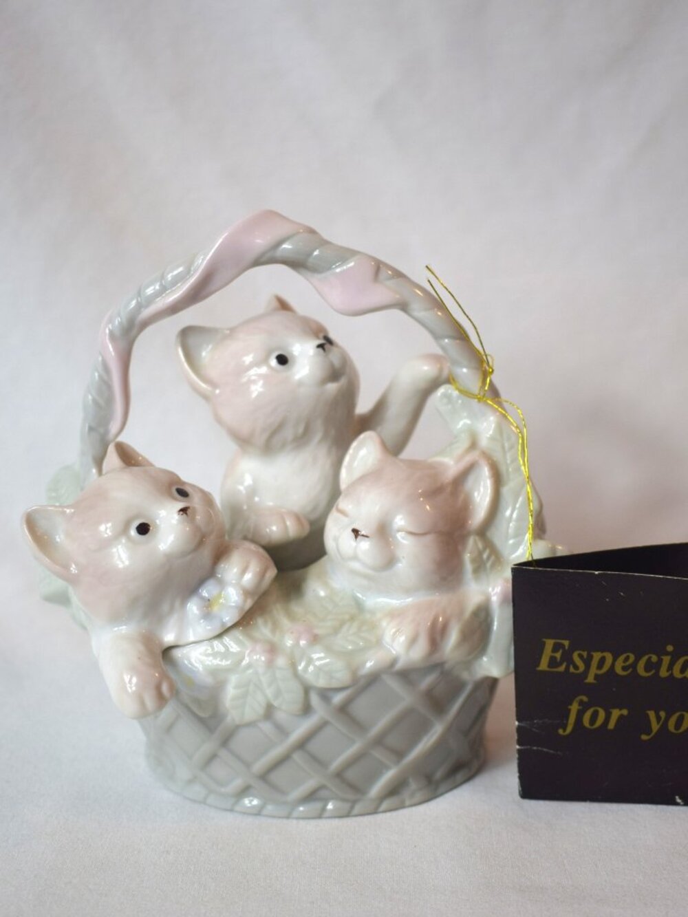 Vintage House Of Lloyd 3 Kittens in a Basket Porcelain Figure